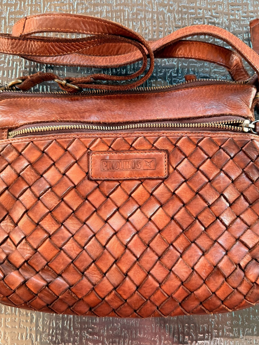 Pikolinos Brown Woven Smooth Leather Adjustable Strap Shoulder Bag Handbag Purse - Picture 14 of 15